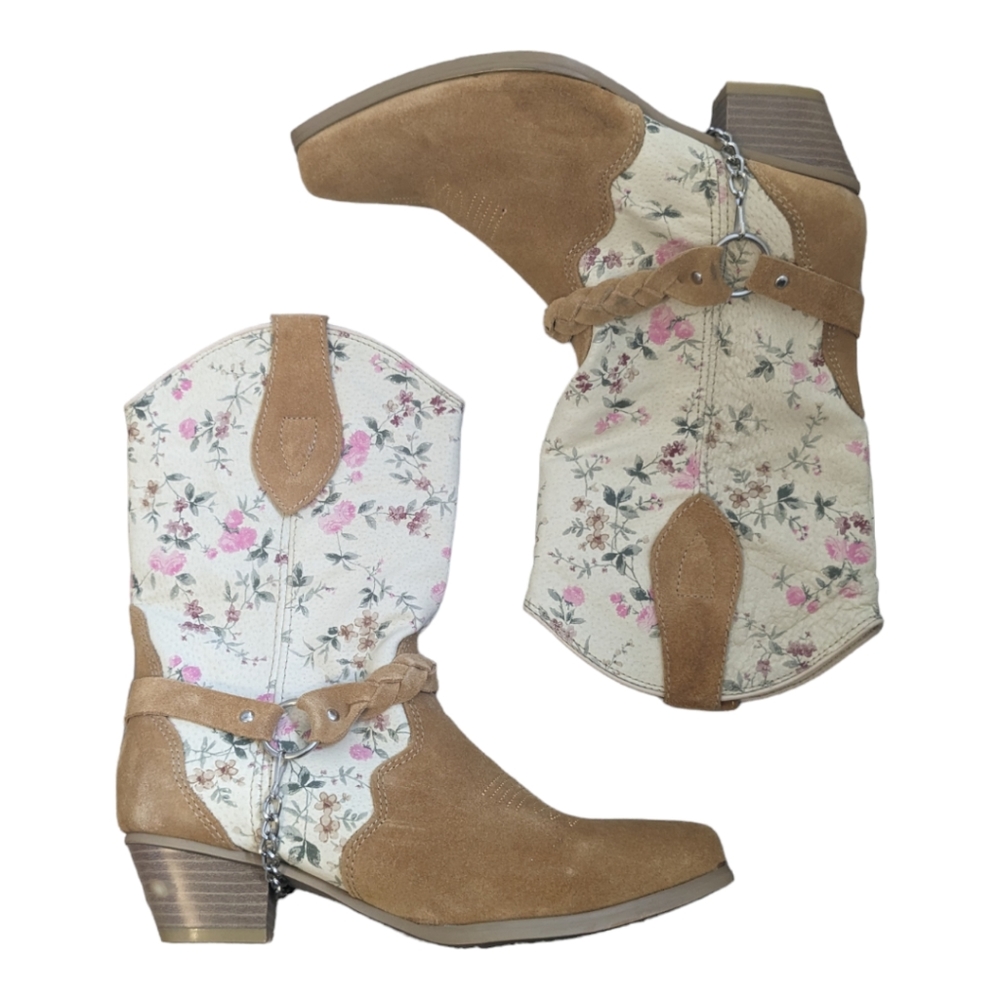 Santa Fe Boots Co Pink Floral Cowboy Boots Size 6.5